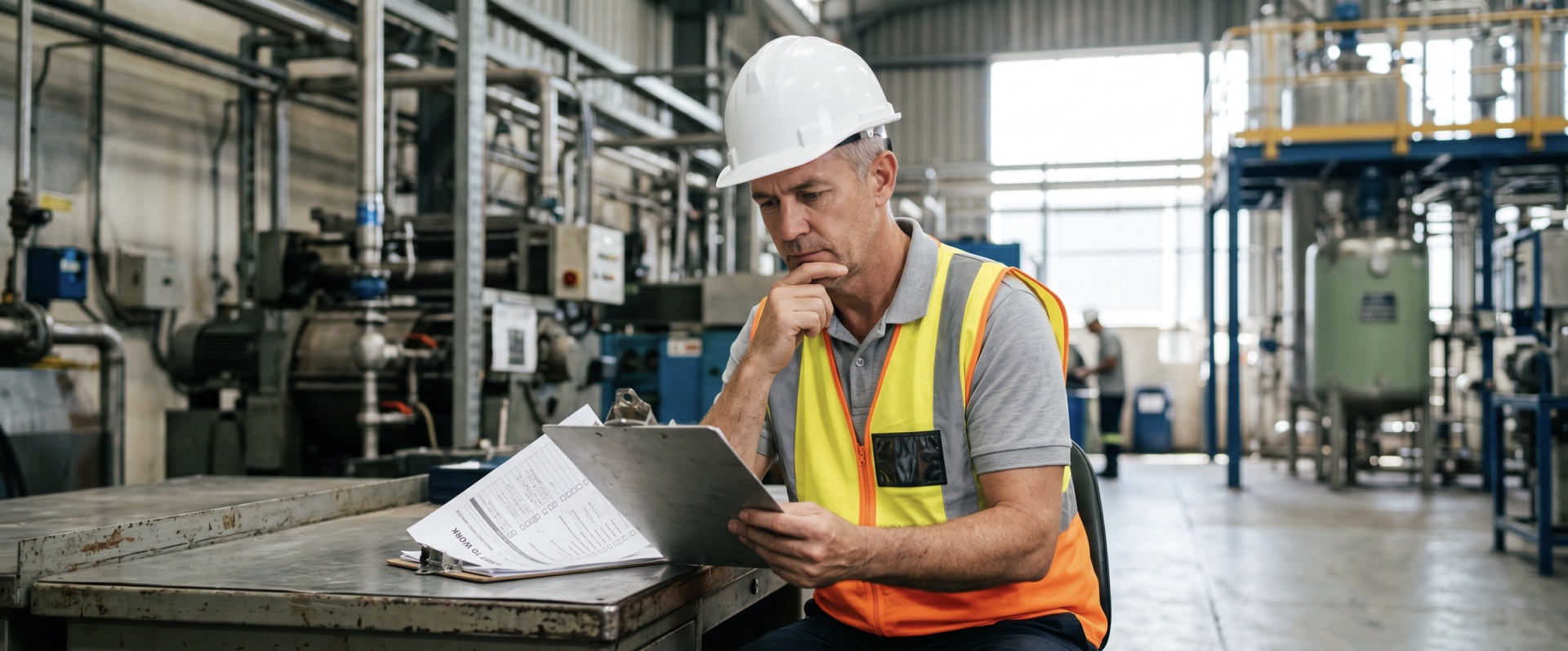 Safety manager reviewing permit to work documentation in industrial plant - when is a permit to work required